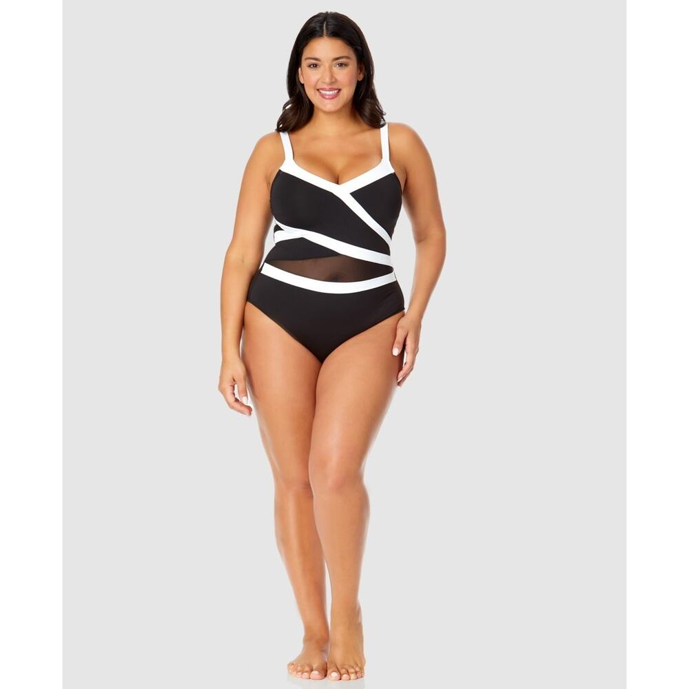 Anne Cole Plus Size Mesh-Trim One-Piece Swimsuit Black Size 18W 1503